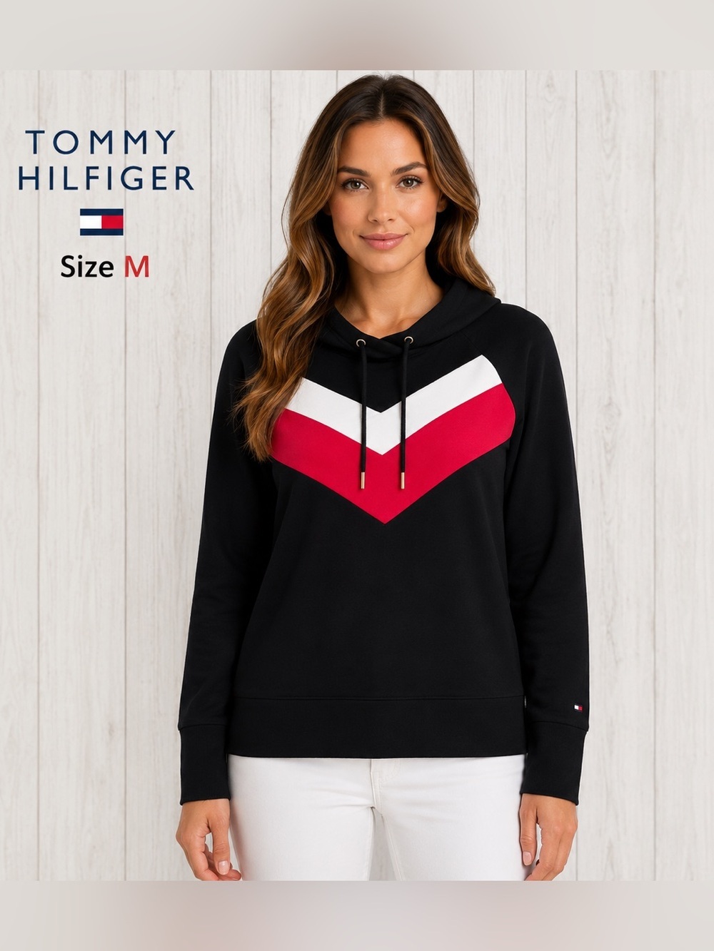 TOMMY HILFIGHER women black sport fleece sweater /size M